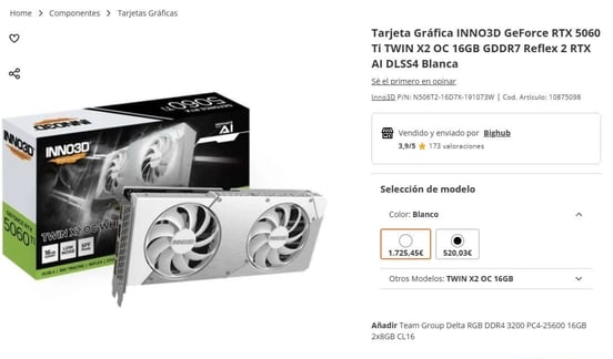 Tarjeta Gráfica INNO3D GeForce RTX 5060 Ti X3 OC 16GB GDDR7 Reflex